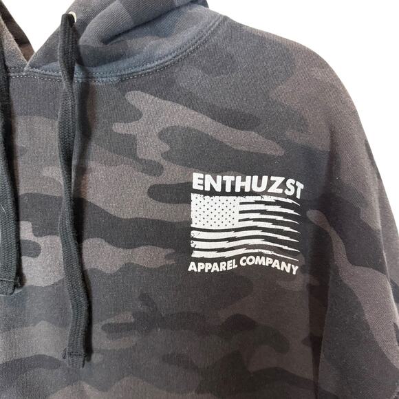 Enthuzst Hoodie Mens XL Gray Camouflage American Flag Logo Fleece Streetwear - Picture 7 of 11
